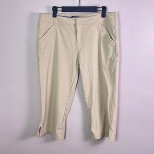 Under Armour Performance Capri Pants 12 Tan Hiking Golf Activewear Stretch Logo